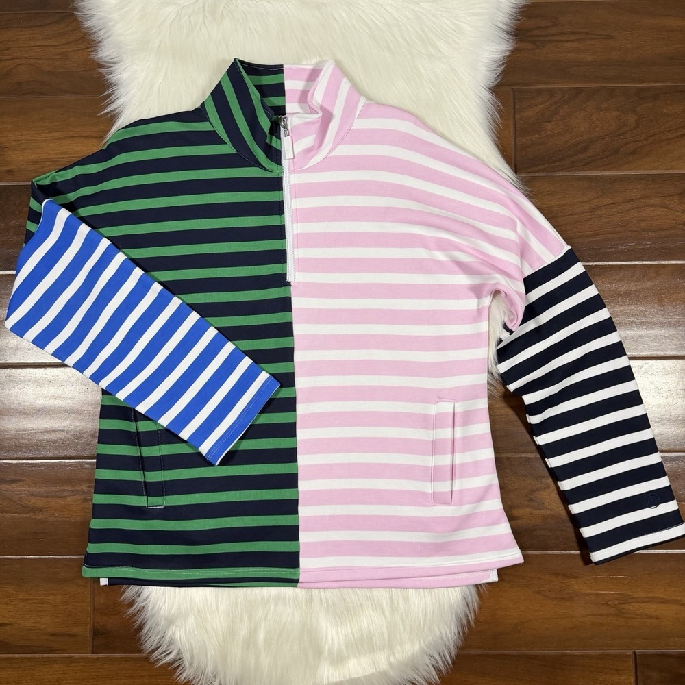 Addison Bay Split Stripe Pullover in Pink, Green, Blue & Black